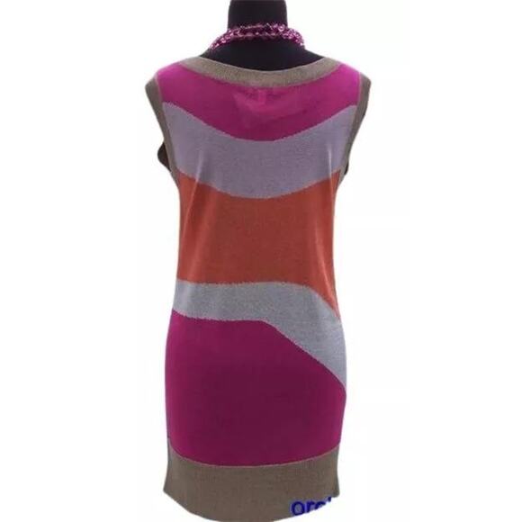 Cache Pink Orange Gold Metallic Knit Wave Tunic Top Stretch Dress New $98 NWT - Picture 5 of 11